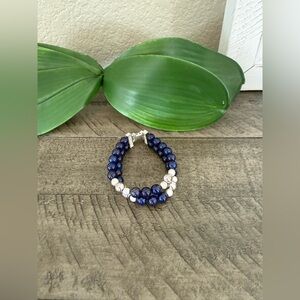 Elegant Blue and Silver Beaded Bracelet